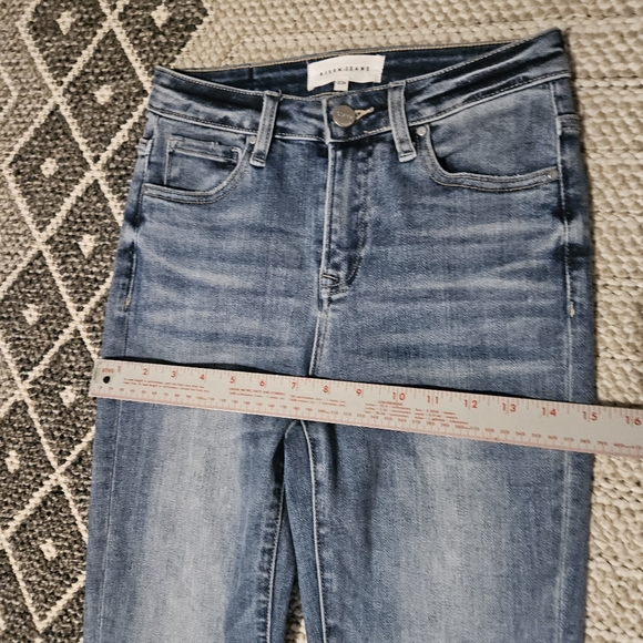 Risen Jeans High Rise Vintage Inspired Bell Bottom Distressed Split Hem 0 24 - Picture 9 of 17